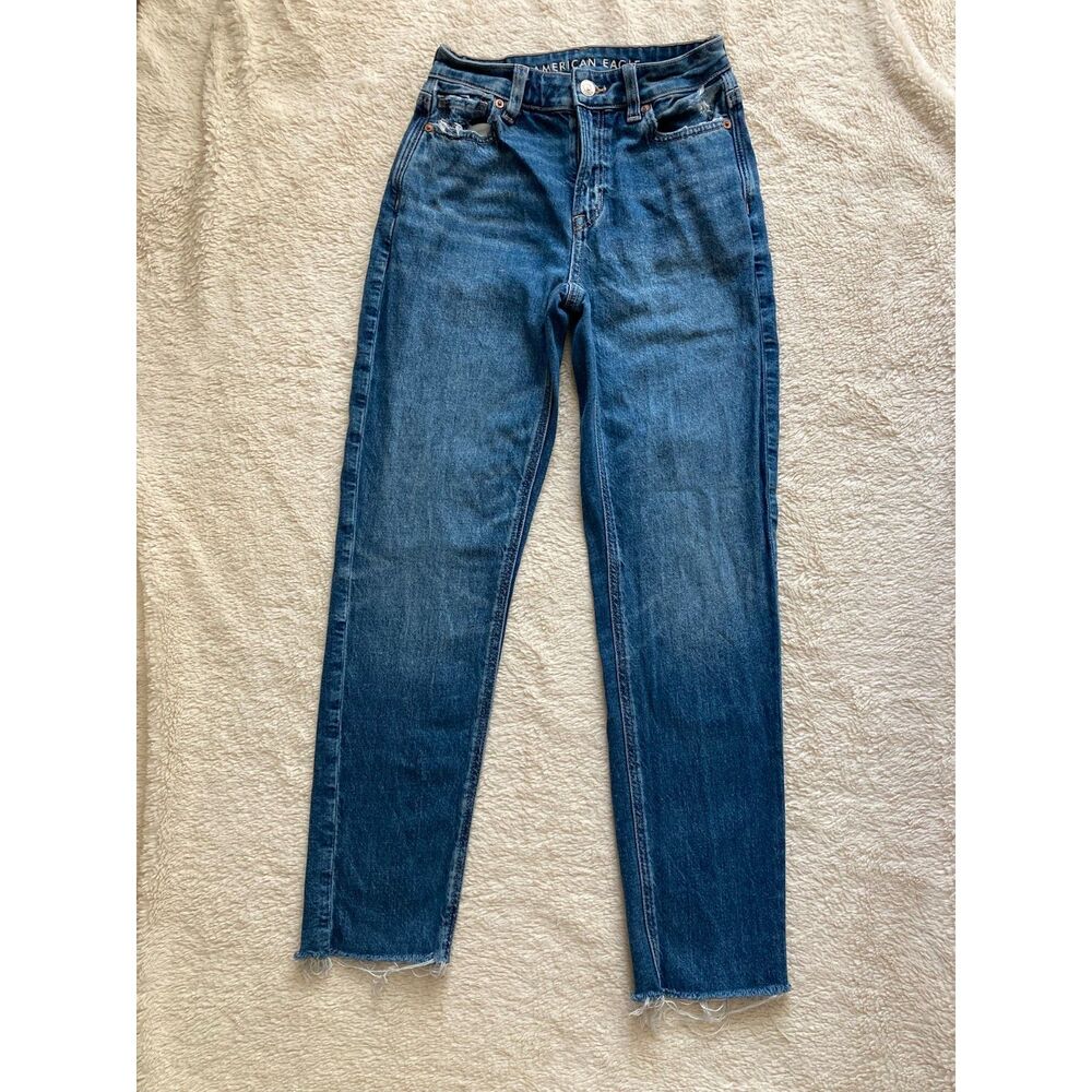 American Eagle Strigid Mom Jeans 000 25x25.5 High Rise Distressed Faded